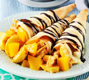 Crispy Crepe Cones with Banana Peach Fillings Recipe