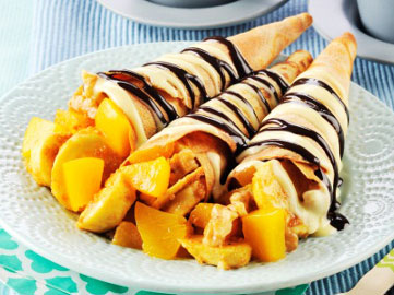 Crispy Crepe Cones with Banana Peach Fillings Recipe