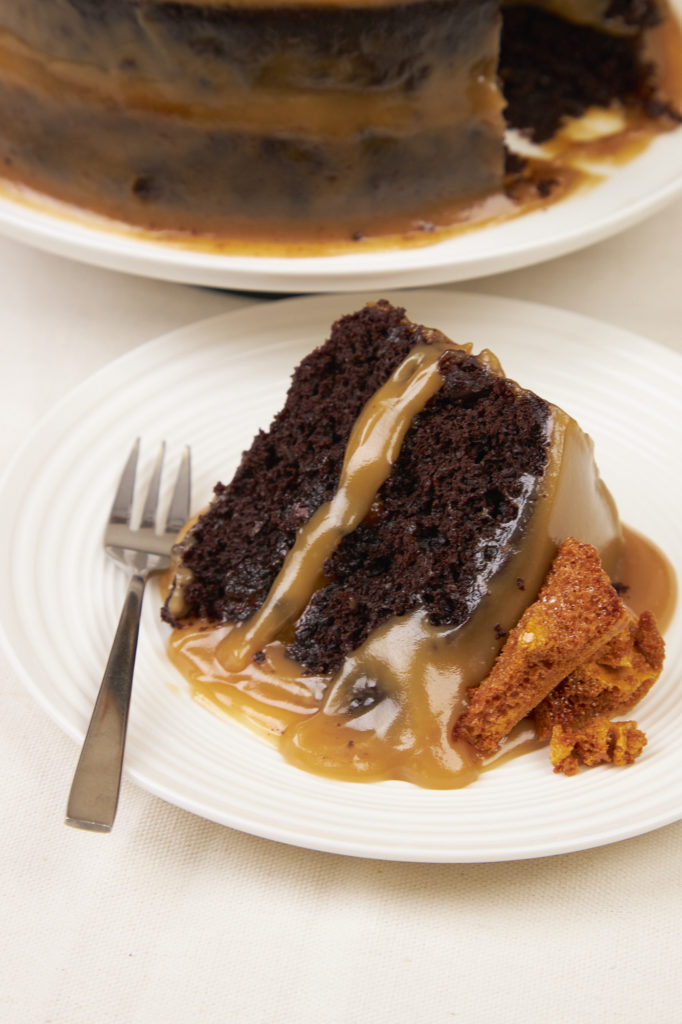 Decadent Salted Caramel Fudge Layered Chocolate Cake w Caramel Crunch