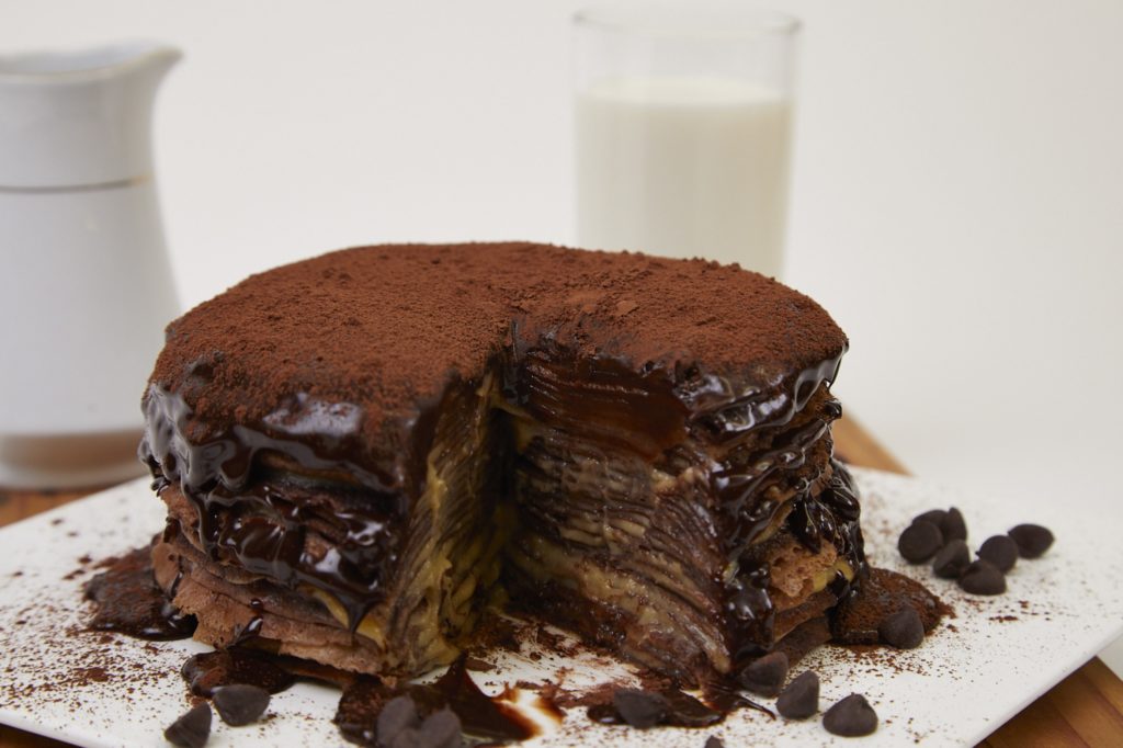 Chocolate Crepe Cake with Rum Custard Filling